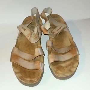 Naot Tan Leather Cork Strappy Sandals Ankle Strap Minimalist Fairy Boho Indie